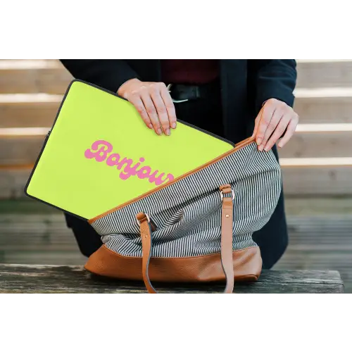 Groen - Roze bonjour - Retro laptophoes neopreen klein -tas