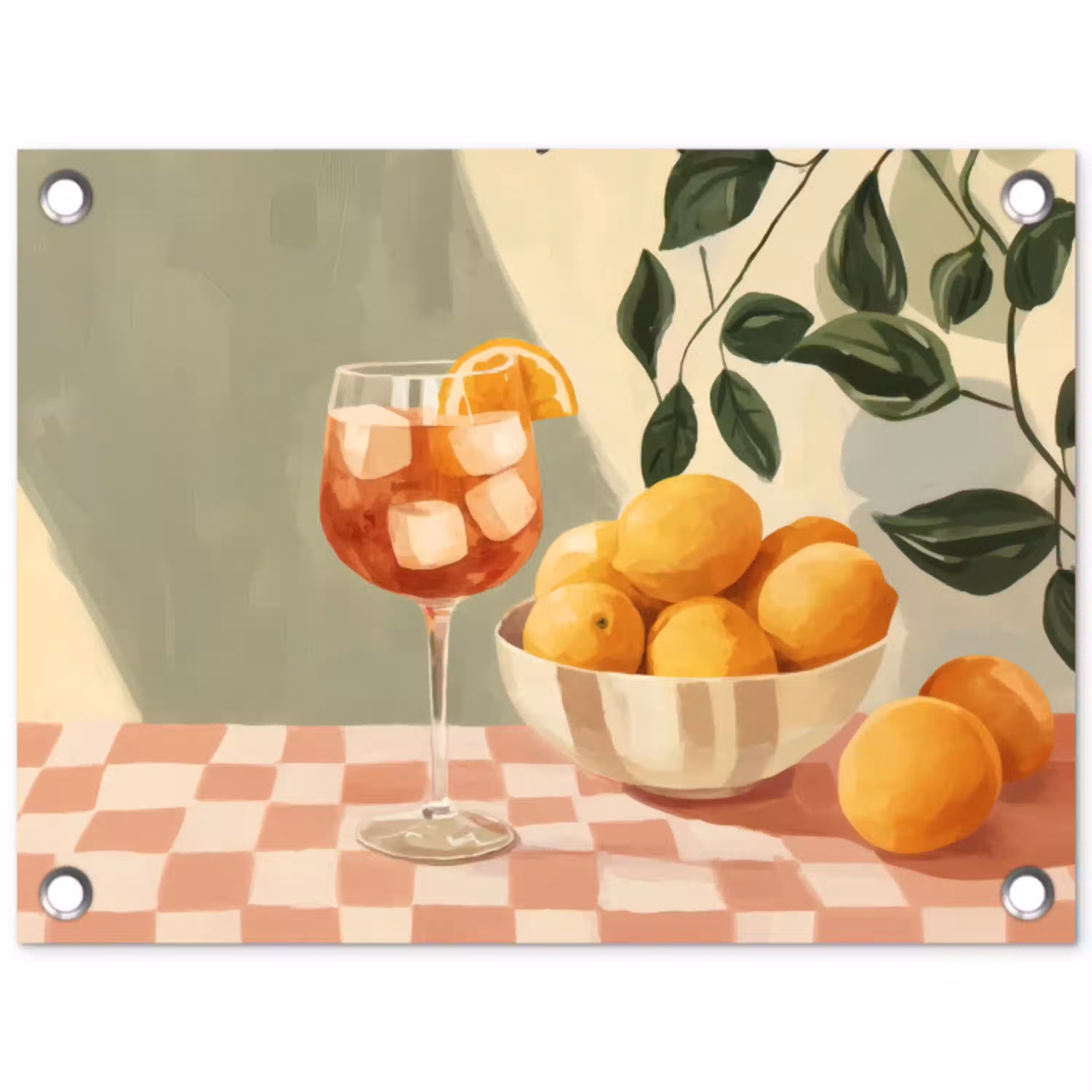 Citroenen - Glas - Tafelkleed - Geblokt tuinposter los doek klein -3d