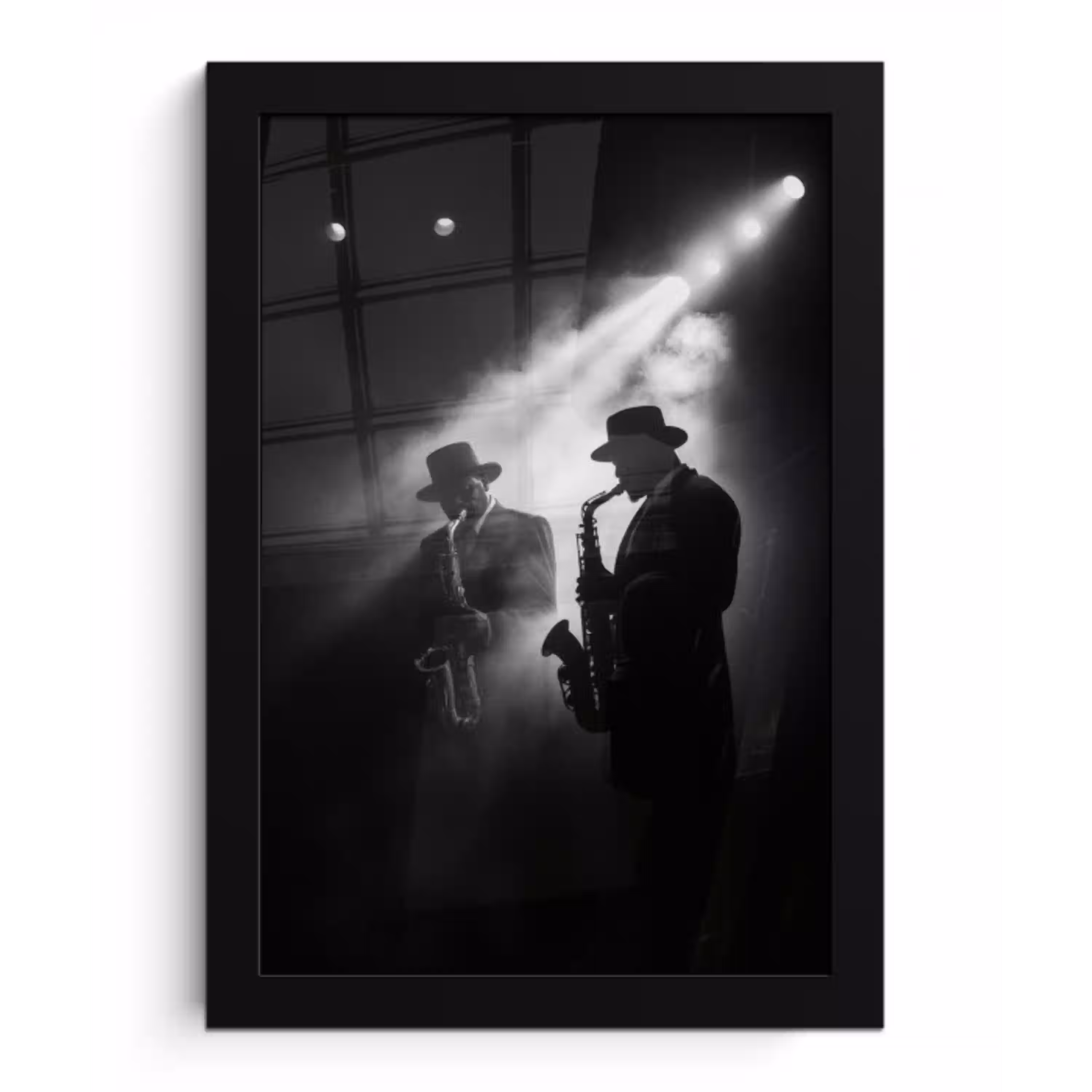 Saxofonisten - Hoeden - Rook - Licht fotolijst zwart zonder passe partout klein -3d