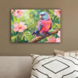 Papagaai - Hibiscusbloemen - Kleurrijk canvas 2cm klein -sfeer3