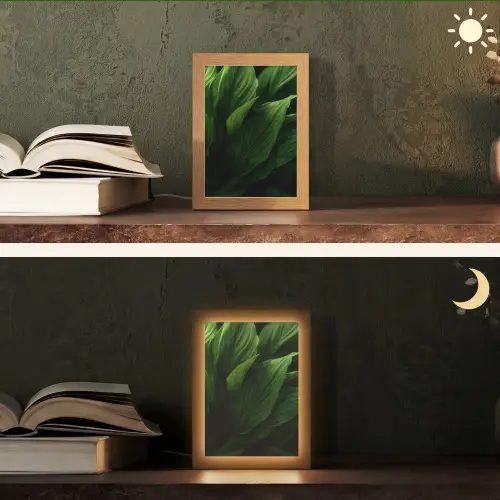 Bladeren - Schaduw - Groen - Textuur Light Box met kabel (Tafellamp) klein -sfeer3