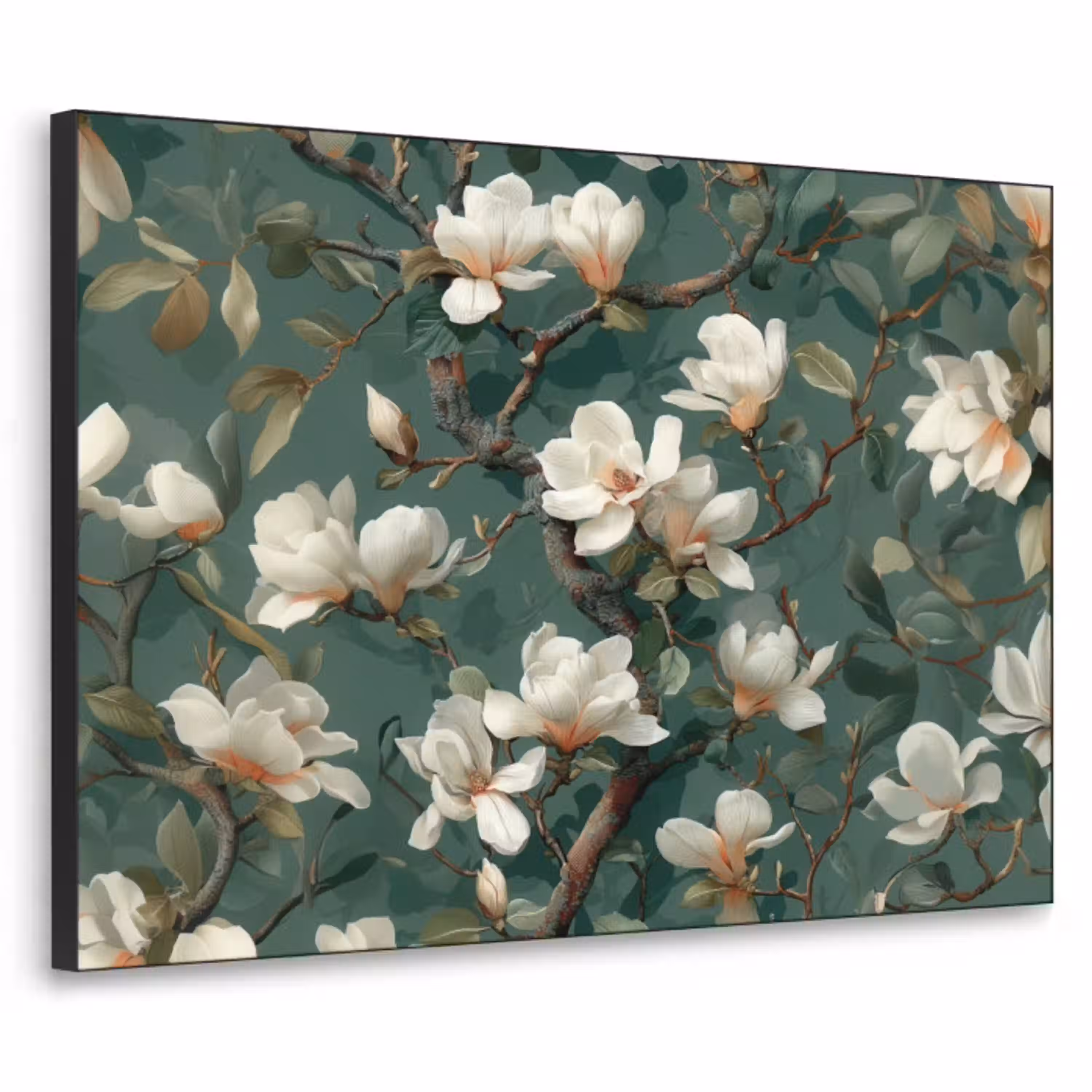 Bloemen - Takken - Wit - Klassiek Textielframe - compleet frame klein -3d