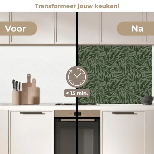 Bladeren - Organisch - Groen keuken achterwand 2 middel 871 -voor-na2_NL