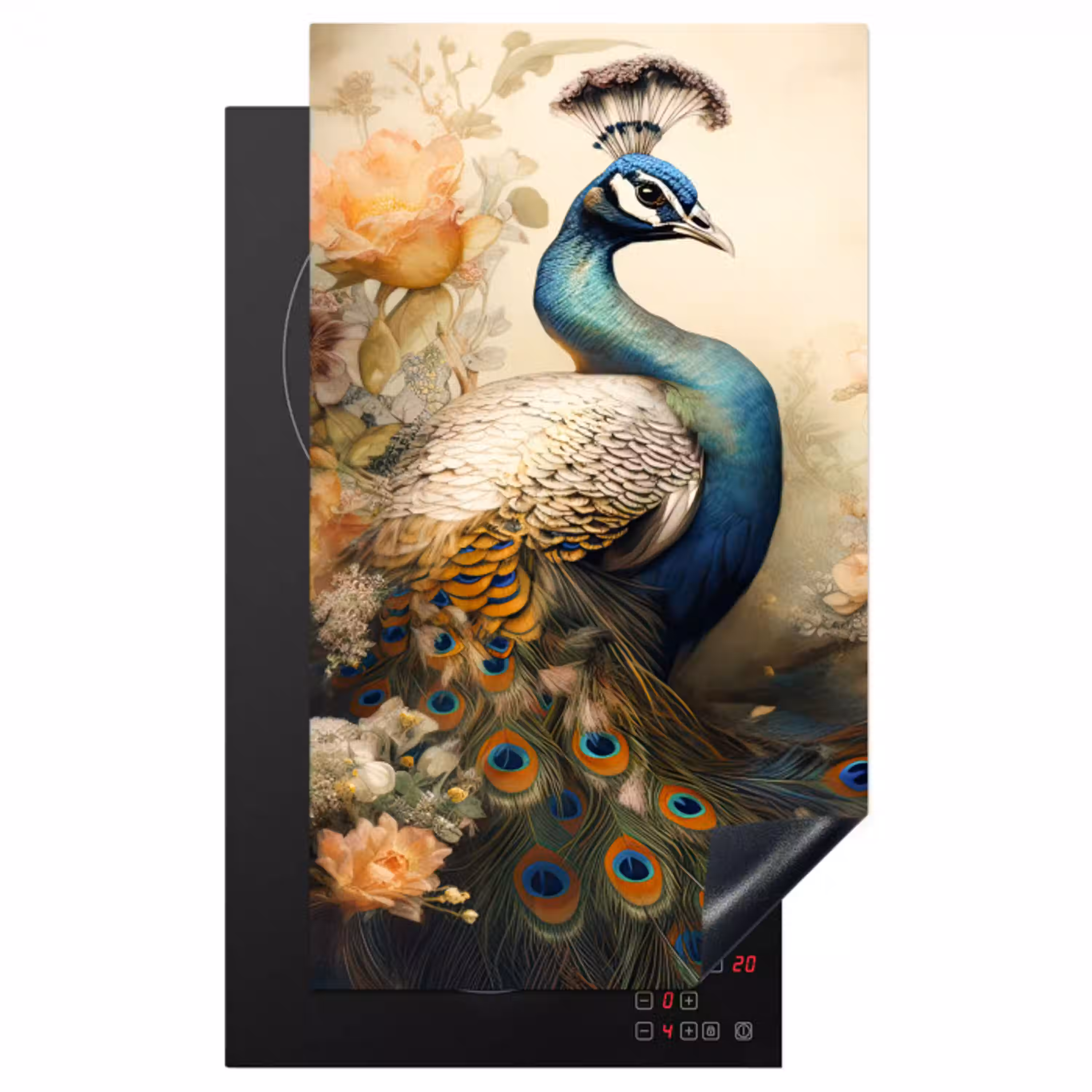 Pauw - Pauwenveren - Bloemen - Vogels - Botanisch Inductie beschermer vinyl 3mm middel -3d