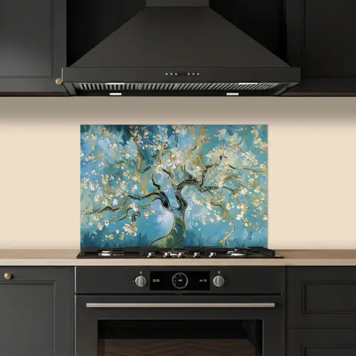 Amandelbloesem boom - Blauw - Abstract keuken achterwand spatscherm klein -sfeer1