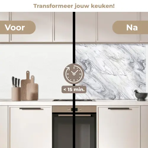 Wervelende - Grijsstructuur - Marmer - Wit keuken achterwand 2 middel 871 -voor-na2_NL
