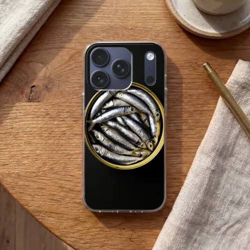 Sardines - Vissen - Rond - Zwart Telefoonhoesje iPhone 17 Pro klein -sfeer1