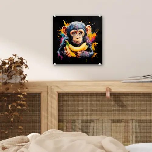 Aap - Graffiti - Kleurrijk - Bananen - Modern plexiglas 5mm klein -sfeer4
