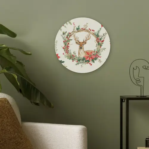 Kerstkrans - Hert - Hulst - Rood Akoestische PET Vilt - Rond klein -sfeer2
