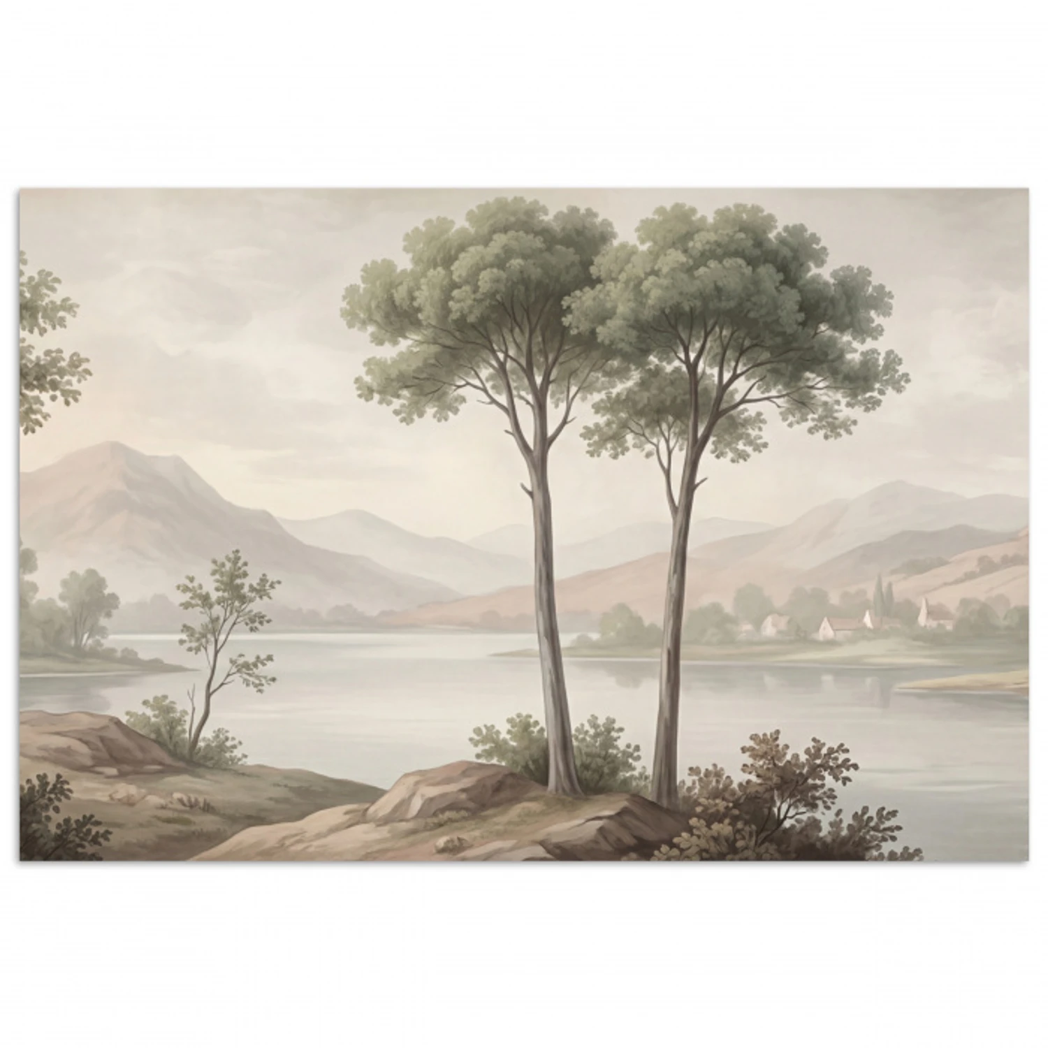 Bomen - Meer - Bergen - Illustratie poster papier klein -3d