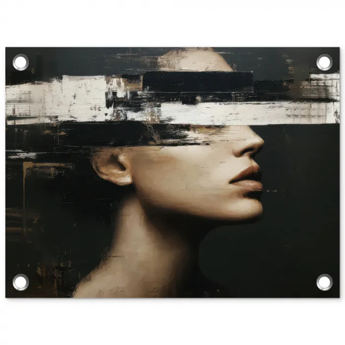 Gezicht - Vrouw - Zwart - Abstract tuinposter los doek klein -3d