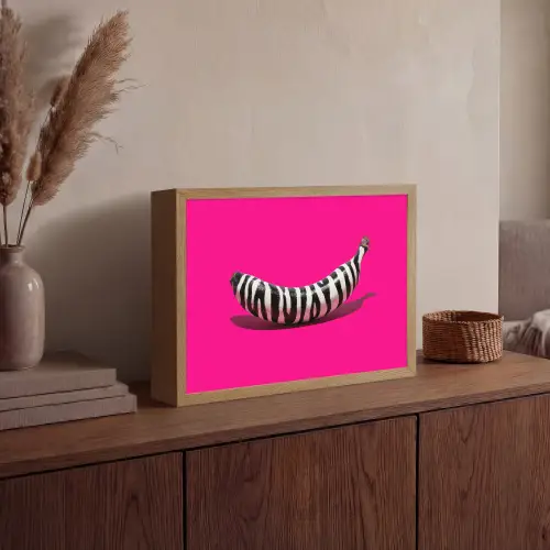 Banaan - Zebraprint - Roze Light Box met batterij (Wandlamp) middel -sfeer2