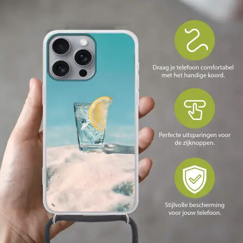 Glas - ijsblokjes - Citroen Hoesje iPhone 16 Pro Max met koord klein -sfeer2_NL