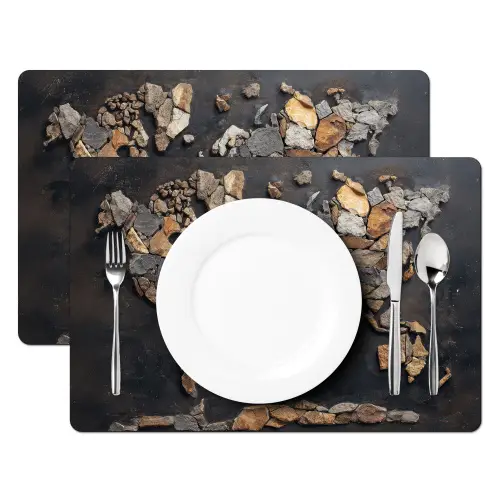 Wereldkaart - Stenen - Realistisch Placemat vinyl groot -zzsfeer2_Kitchenyeah-website