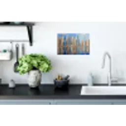 Skyline - Wolkenkrabbers - Water - Blauw Muursticker klein -keuken
