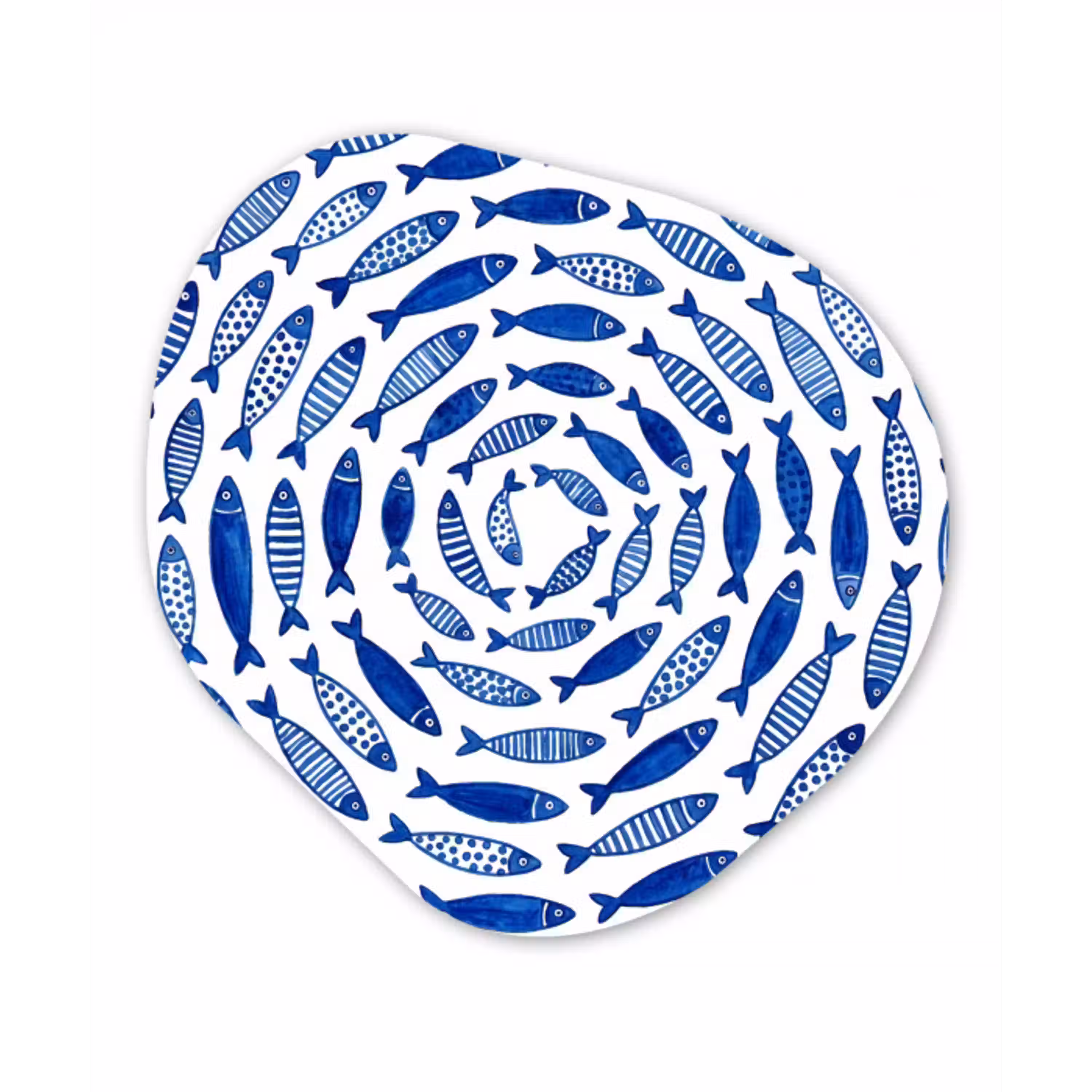 Vis - Patroon - Onderwater - Abstract - Blauw Wandcirkel Organisch Aluminium middel -3d