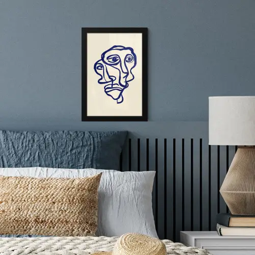 Lijntekening - Overlappende gezichten - Donkerblauw fotolijst zwart zonder passe partout klein -sfeer3