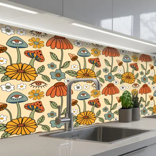 Patronen - Vintage - Bloemen - Ogen keuken achterwand 2 middel 871 -3d_schuin