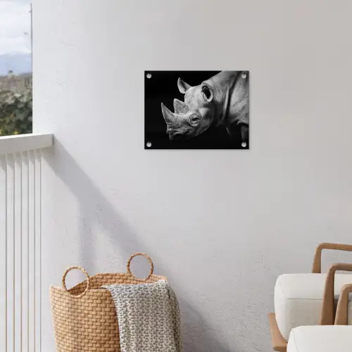 Dieren - Neushoorn - Zwart - Wit - Portret tuinposter los doek klein -sfeer8