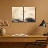 Landschap - Japandi - Beige - Vogels Canvas - Meerluiken 2 luik klein -sfeer5