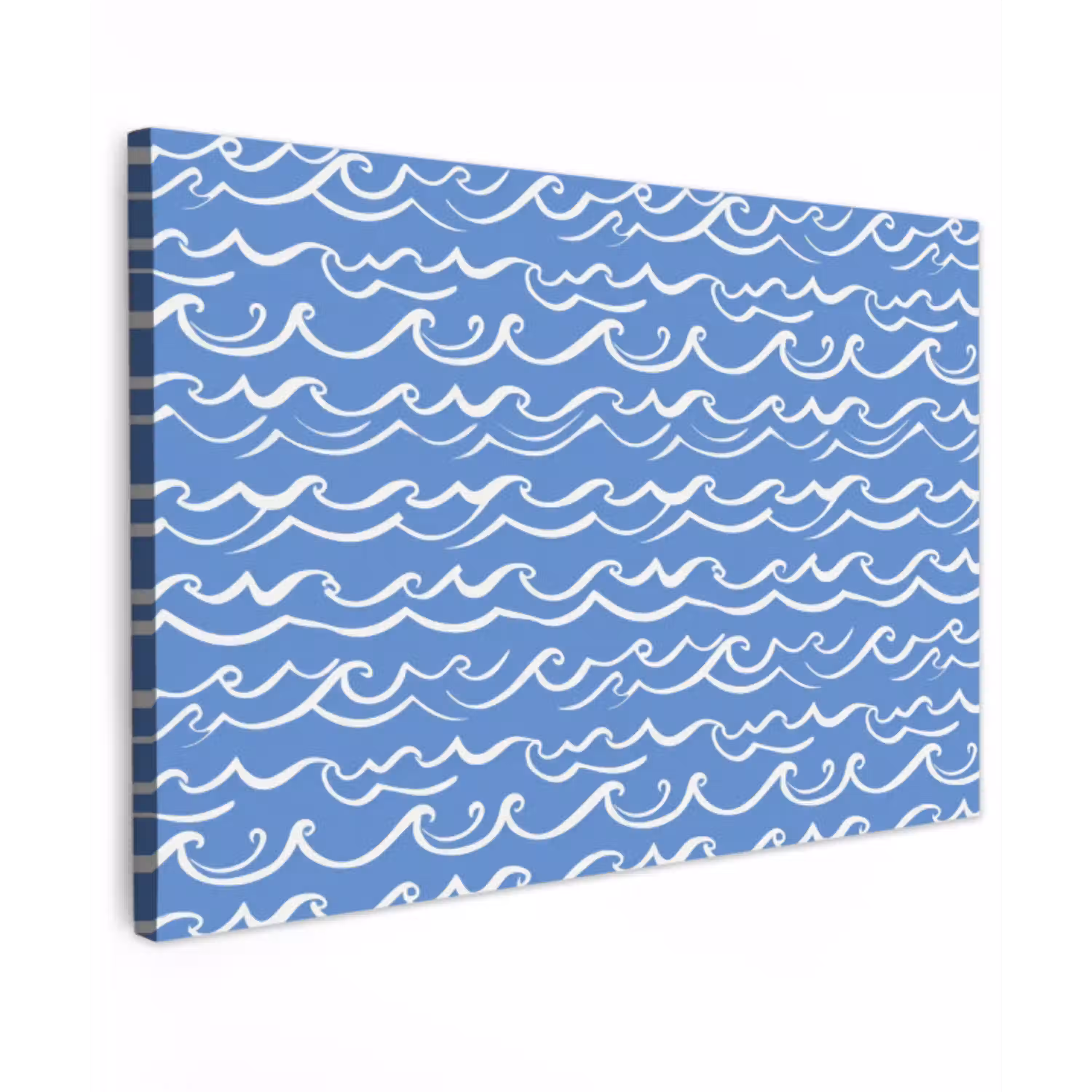 Blauw - Wit - Simpel - Getekend - Golven canvas 2cm klein 34 -z3d