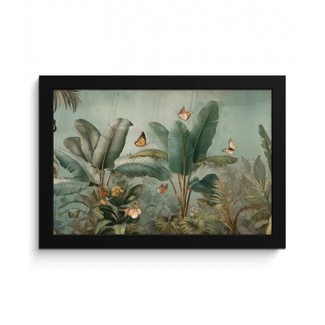 Tropisch bladerdek - Vlinders - groen - Bruin fotolijst zwart zonder passe partout klein -3d