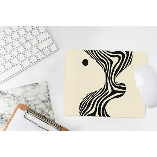 Beige - Lijnen - Golvend -  Abstract muismat rubber klein -witbureau