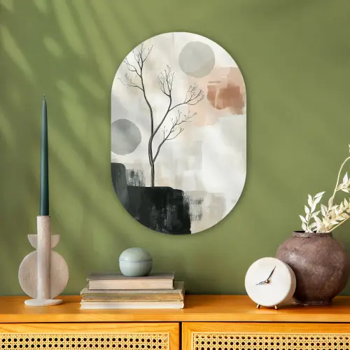 Wabi sabi - Beige - Plant Wandcirkel Ovaal Forex klein -sfeer2