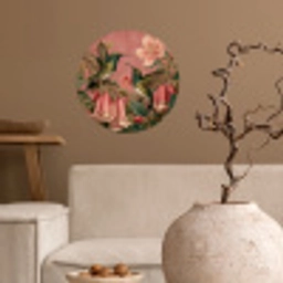 Kolibries - Bloemen - Groen - Roze Wandcirkel behangsticker klein -sfeer1