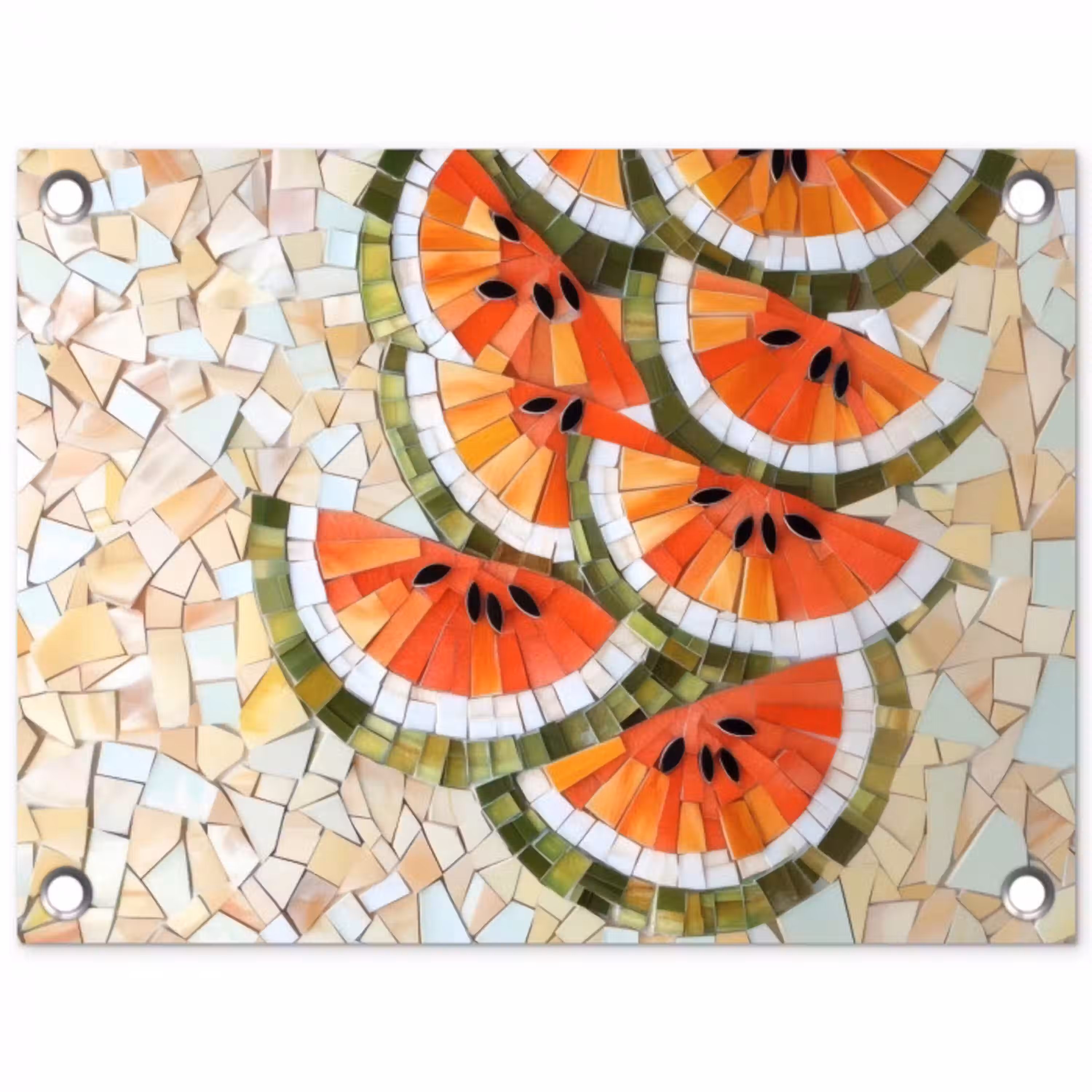 Mozaïek - Watermeloen - Rood - Pitten tuinposter los doek klein -3d