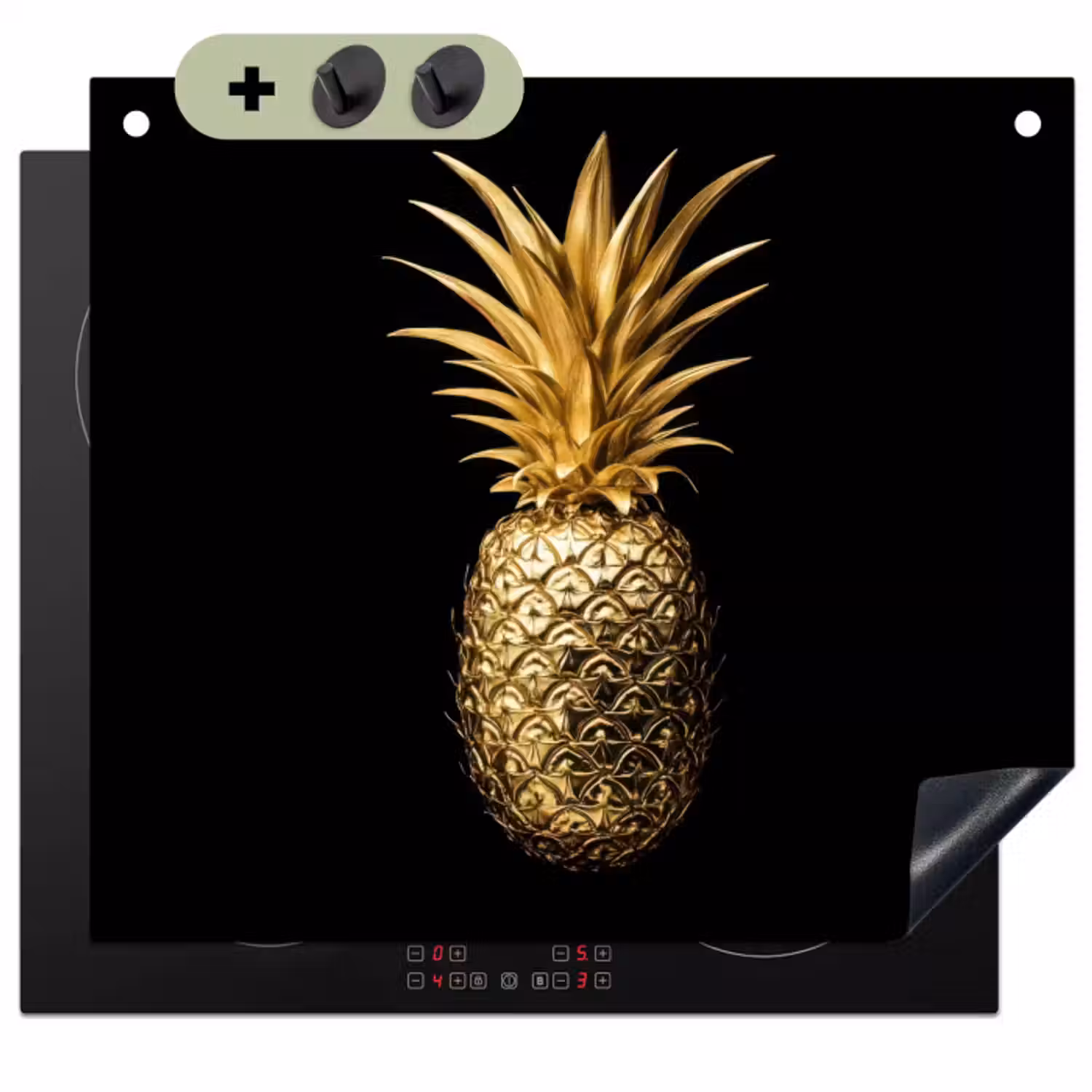Inductie beschermer en spatscherm (2in1) - Ananas - Zwart - Goud - Luxe