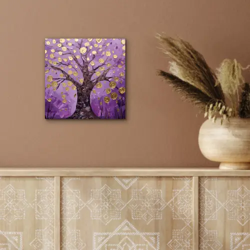 Levensboom - Boom - Paars - Goud - Modern aluminium wit klein -sfeer4