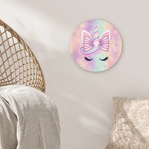 Eenhoorn - Glitters - Regenboog - Pastel Wandcirkel kunststof plaat 5mm dik klein -sfeer5