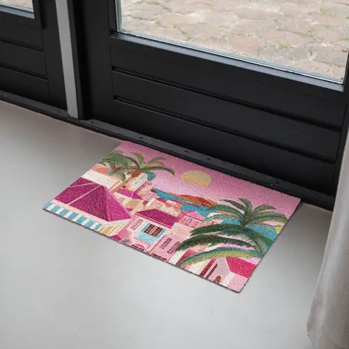 Stad - Roze - Palmbomen Deurmat klein -sfeer2