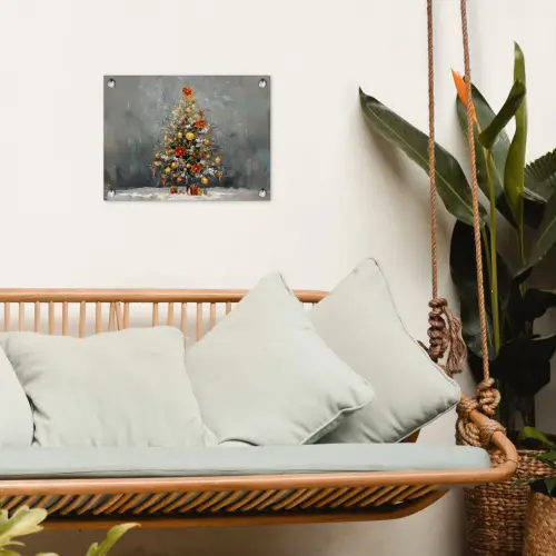 Kerstboom - Cadeaus - Rood - Goud tuinposter los doek klein -sfeer7