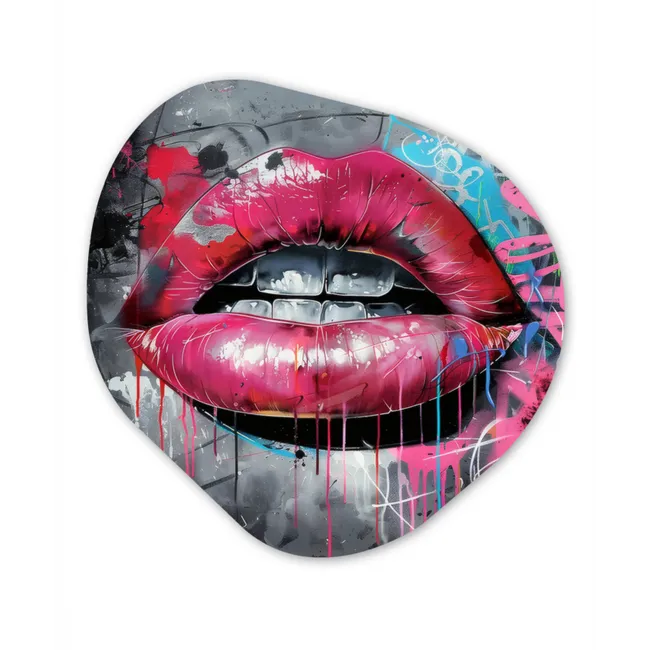 Lippen - Felroze - Graffiti - Verfstrepen Wandcirkel Organisch Forex 3mm klein -3d
