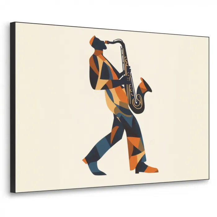 Saxofoon - Abstract - Persoon - Blauw Textielframe zwart klein -3d