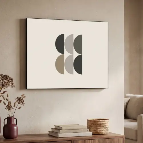 Halve cirkels - Aardetinten - Grafisch Textielframe zwart klein -sfeer3