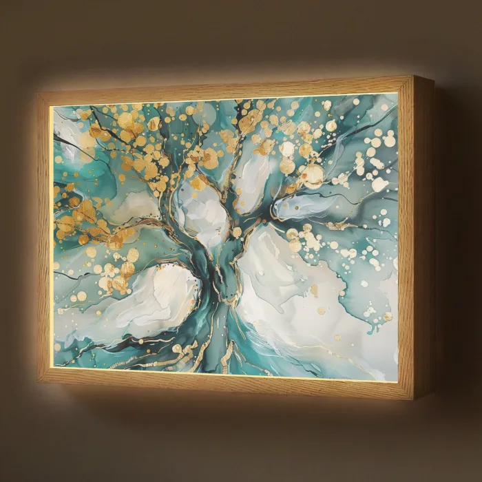 Boom - Modern - Verflook - Turquoise - Goud Light Box met batterij (Wandlamp) middel -z3d_website