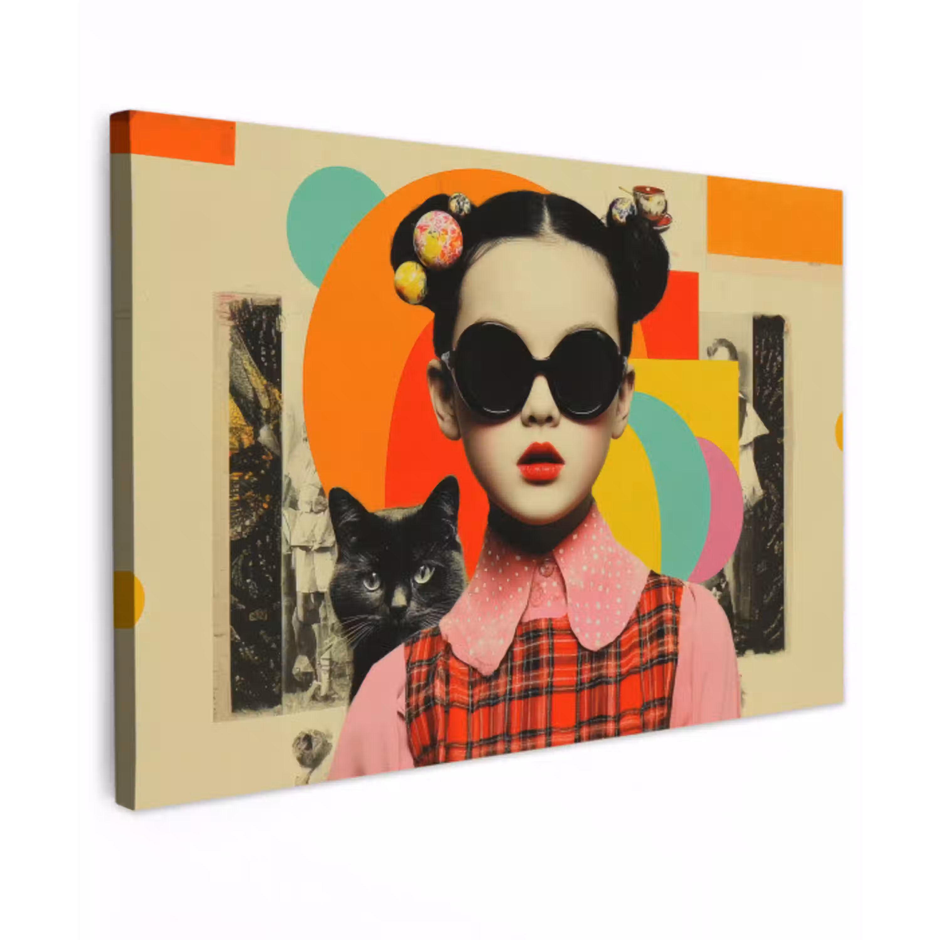 Meisje - Zonnebril - Kat - Retro canvas 2cm klein -z3d