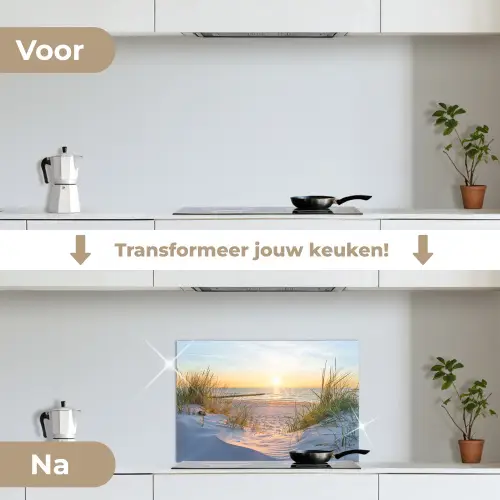 Strand - Zon - Duin - Gras - Zand - Horizon keuken achterwand spatscherm klein -voor_na_NL