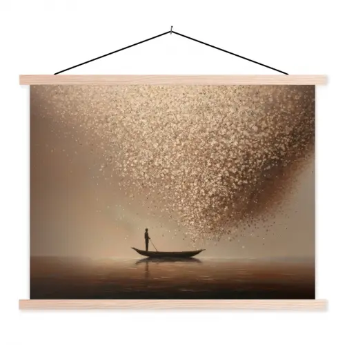 Bootje - Blaadjes - Goud - Water textielposter latten blank klein -3d
