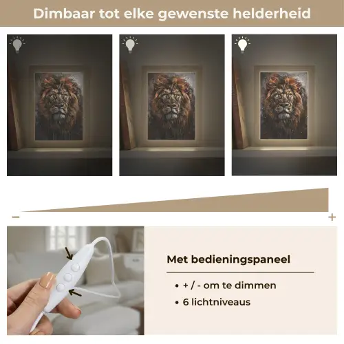 Leeuw - Dieren - Portret - Zwart - Luxe Light Box met kabel (Tafellamp) klein -USP_dimbaarNL