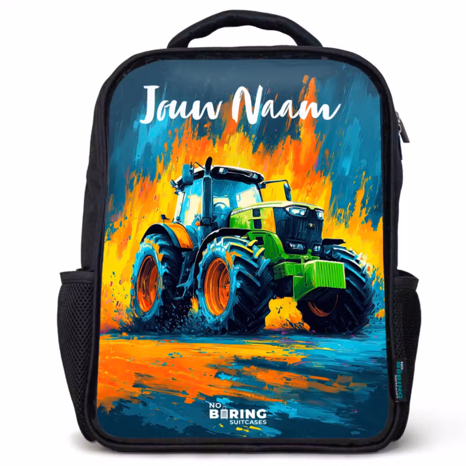 Kinderrugzak met naam - Zwart - Abstract - Tractor - Groen