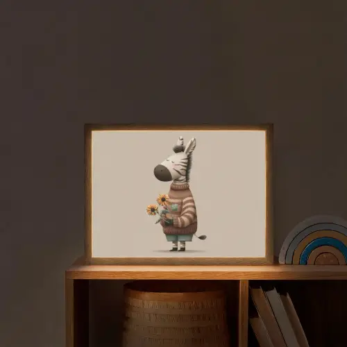 Zebra - Zonnebloemen - Warm Light Box met batterij (Wandlamp kind) middel -sfeer1_kind