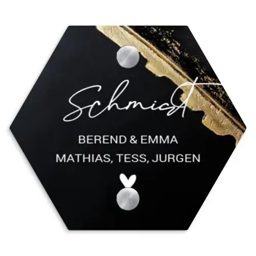 Gouden hoek - Sierlijk Naambord Hexagon klein -3d