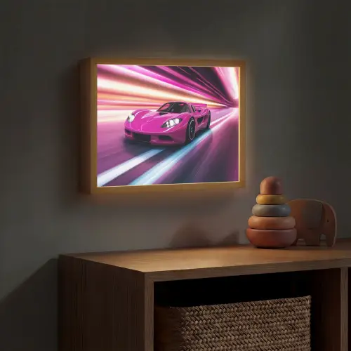 Raceauto - Roze - Neon Light Box met batterij (Wandlamp kind) middel -sfeer5_kind