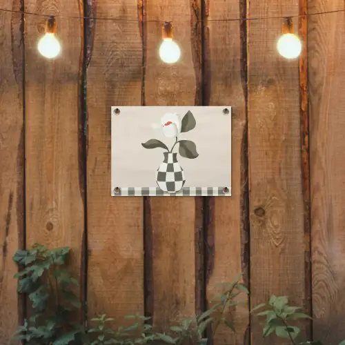 Vaas - Geruit - Groen - Bloem tuinposter los doek klein -sfeer1