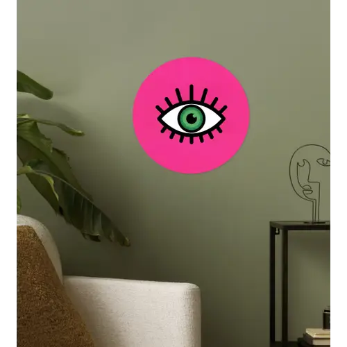 Minimalistisch - Oog - Roze Wandcirkel behangsticker klein -sfeer2