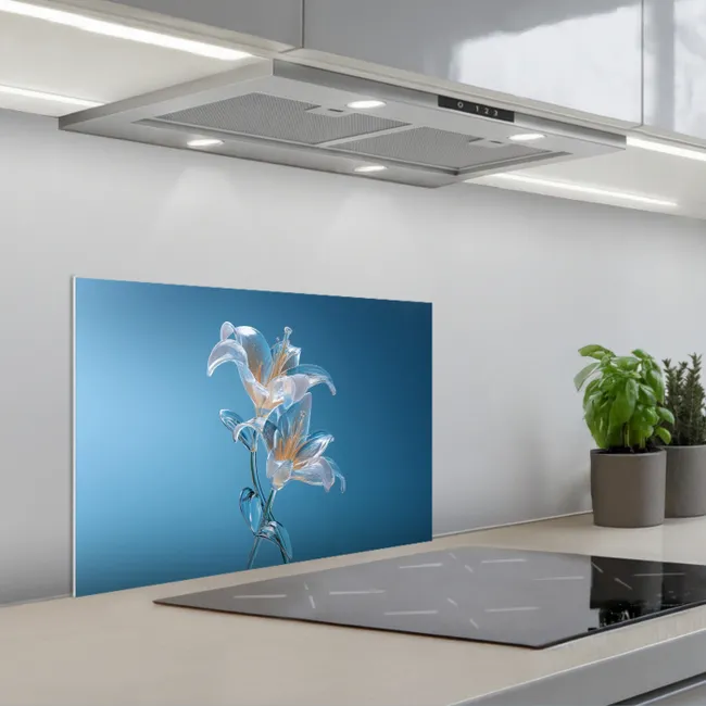 Lelies - Blauw - Glazen keuken achterwand spatscherm klein -3d_schuin
